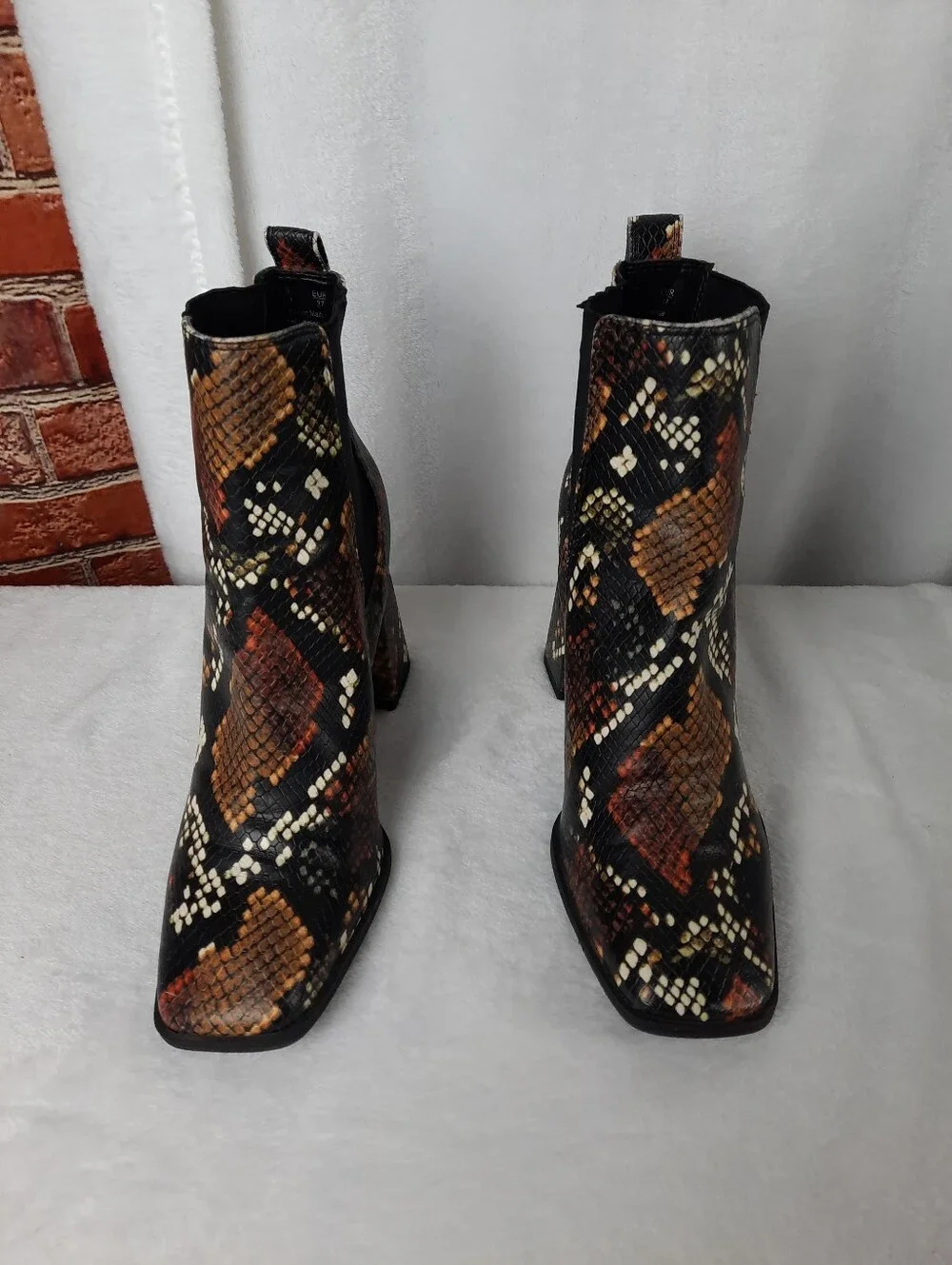 Sam Edelman Snake-Print Ankle Boots in Black, Brown & Cream